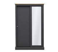 Dark Grey and Oak 2 Door Sliding Mirrored Wardrobe - Devon - LPD