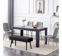 Dark Grey Arrow Design Dining Table Set with Velvet Chairs & Bench