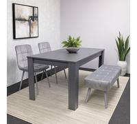 Dark Grey Arrow Design Dining Table Set with Velvet Chairs & Bench