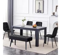 Dark Grey Arrow Design Dining Table Set with Velvet Chairs & Bench