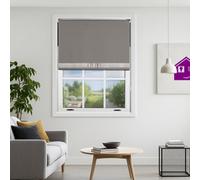 Dark Grey Blackout Roller Blind With Silver Diamante & Grey Bow Free Cut Down Service By Furnished - (W)120Cm X (L)165Cm