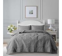 Dark Grey Damask Quilt Queen Size Bedding Sets with 2 Pillow Shams, Boho Bedspread Lightweight Soft Farmhouse Vintage Bohemian Coverlet Retro Jacquard Pattern Bed Cover for All Season, 3 Pieces