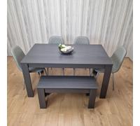 Dark Grey Dining Table with 4 Diamond Stitched Grey Chairs and 1 Bench