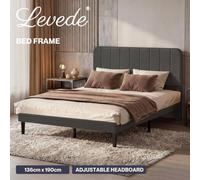 Dark Grey Double Bed Frame Upholstered Platform Bedframe Adjustable Headboard