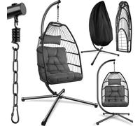 Tectake Egg Chair Ariane - Swing Seat With Frame, Thick Cushions, Protective Cover - Dark Grey