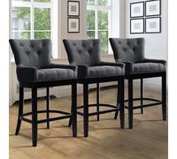 Dark Grey Fabric Wooden Breakfast Bar Stools Chair High Leg Chairs Counter Backrest Home