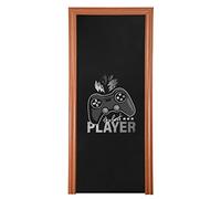 Dark Grey Game Joystick The Best Player Lightenings on Dark Door Cover, Washable Fabric Durable Door Decoration Silk Microfiber for Front Door Porch Home Indoor Outdoor Party 32x79 inches