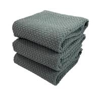 Dark Grey Gray Kitchen Hand Dish Towels: Oversized 28" x 18",100% Cotton Cloth Soft Cleaning Drying Absorbent Textured Design, Set of 3 Multipurpose for Everyday Use (Dark Grey)