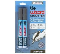 Dark Grey Grout Pen Tile Grout Paint Marker From Floor-Fix Pro | Waterproof Grout Colorant & Sealer Pen | Bathroom & Kitchen Tile Grout Whitener | Narrow 5mm Precision Tip | 2 Pack