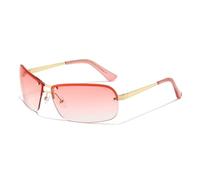 Dark Grey Half Rim Rectangle Sunglasses, Black Browline & Gold Temples | Classic Half-Rim Browline Design, Black Top Bar with Gold Metal Temples & UV400 Dark Tinted Lenses