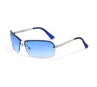 Dark Grey Half Rim Rectangle Sunglasses, Black Browline & Gold Temples | Classic Half-Rim Browline Design, Black Top Bar with Gold Metal Temples & UV400 Dark Tinted Lenses