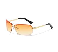 Dark Grey Half Rim Rectangle Sunglasses, Black Browline & Gold Temples | Classic Half-Rim Browline Design, Black Top Bar with Gold Metal Temples & UV400 Dark Tinted Lenses