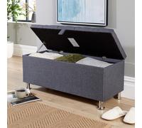 (Dark Grey) Home Source Pewter Padded Fabric Storage Ottoman
