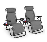 (Dark Grey) KEPLIN Set of 2 Heavy Duty Monocolor Textoline Zero Gravity Chairs for Garden Adjustable Head Rest Foldable with Cup & Phone Holder