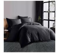(Dark Grey, King: 230 x 220 cm) Plain Duvet Cover 3pc Set Luxury 200TC Single Double King Size Bedding Covers UK