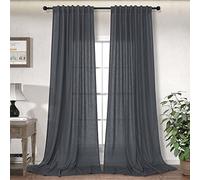 Dark Grey Linen Curtains 84 Inch Length for Living Room Dining 2 Panels Back Tab Pocket Light Filtering Semi Sheer Cotton Textured Charcoal Gray Curtains for Bedroom Modern Farmhouse Decor 52x84 Long