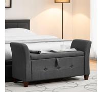(Dark Grey Linen) Seville Storage Ottoman Winged Padded Bench UKFR