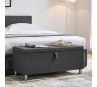 (Dark Grey Linen) Valencia Storage Ottoman Padded Bench Velvet UKFR