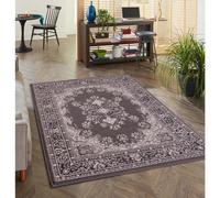 (Dark Grey, Medium 120x160 cm (4'x5'3")) Lancashire Traditional Rug Living Room Medallion Floral Bordered Rug