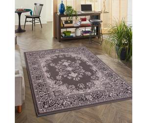 (Dark Grey, Medium 120x160 cm (4'x5'3")) Lancashire Traditional Rug Living Room Medallion Floral Bordered Rug