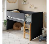 Dark Grey Mid Sleeper Cabin Bed with Oak Ladder - Riley