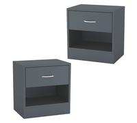 Urbn-Living Urbnliving 2Pcs 39Cm Width Dark Grey Modern Single Drawer Wooden Bedside Storage Table