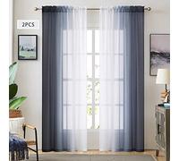Dark Grey Ombre Faux Linen Sheer Curtains for Bedroom Living Room Rod Pocket, 2 Tone Reversible Gradient Voile Semi Window Curtains,Privacy and Light Filtering, Set of 2 Panels, 54 x 84 Inch Length