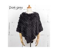 (Dark grey, One Size) Women Knit Rabbit Fur Shawl Poncho Cape Robe Tippet Wrap Female Girl Warm Coat Jakcet CK701