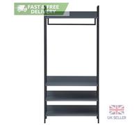 Dark Grey Open Wardrobe 4 Shelves Clothes Rail Storage Rack Bedroom Unit