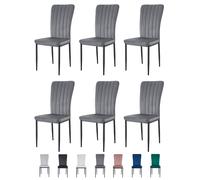 (DARK GREY, PACK OF 6) Velvet High Back Chairs Soft Seat Metal Legs Elle