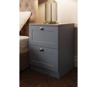 Fwstyle 2 Drawer Bedside Chest Table Pannelled Design Dark Grey, Grey