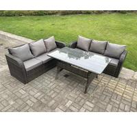 Dark Grey PE Rattan Garden Furniture Set Lounge Sofa 3 Seater Sofa Set Outdoor Rectangular Dining Table 6 Seater Fimous Dark Grey One Size