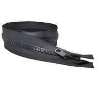 Dark Grey Rein Zip Plastic Teeth Cunky Zipper Size #5 Single Slider One-Way Puller Open End Bottom for Fleeces Coats Jackets Fastener Zip Repair Replacement (55cm (21.6”) Long)