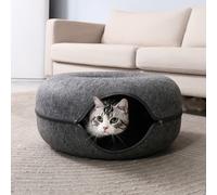(Dark Grey) Round Felt Cat Tunnel Bed, Cave Bed for Small Pets