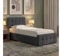 (Dark Grey) Single Linen Ottoman Bed Frame with Storage, Vida Designs Valentina, Upholstered Fabric Bed with Headboard, UKFR
