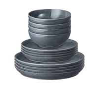 Denby - Dark Grey Speckle 12 Piece Tableware Set - Dishwasher & Microwave Safe Glazed Crockery - Ceramic Stoneware, Chip & Crack Resistant - Dinner Plates, Medium Plates & Cereal Bowls