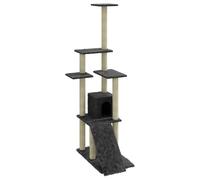 vidaXL Cat Tree with Sisal Scratching Posts Dark Grey 155cm, Grey