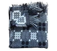 Dark Grey Welsh Tapestry Woollen Throw. Traditional Carthen Welsh Blanket - Caernarfon pattern. Finished with fringing