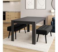 Dark Grey Wooden Dining Set with Velvet Chairs and 2 Benches, Stylish Arrow Design