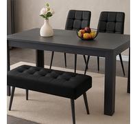 Dark Grey Wooden Dining Set with Velvet Chairs and Bench, Arrow Design