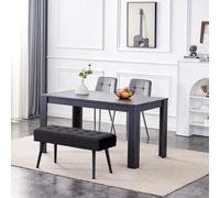 Dark Grey Wooden Dining Set with Velvet Chairs and Bench, Arrow Design