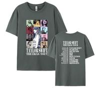 (dark grey, XL) Round Neck T-Shirt with Taylor Swift Print, American Hip-Hop Street Style Cotton Short Sleeve