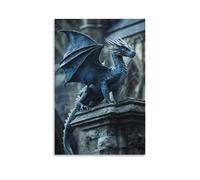 Dark Guard Dragon Fantasy Majestic Castle Poster Canvas Wall Art Posters & Prints Pictures Wall Decor Aesthetic for Living Room Bedroom Decor for Mens Women Framed Unframed 12x18inch(30x45cm)