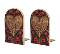 Dark Heart Shape Pattern Printed Decorative Bookends,Wooden Book Ends,for