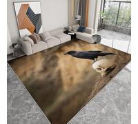 Dark Horror Style Washable Area Rug 140 x 200 cm, Mountains Animal Skull Crow Non-Slip Bedroom Rug - Ultra-Thin Low pile Printed Carpet for Living room Dining Room Office Game Room Carpet