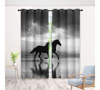 Dark Horse Curtains 90 Inch 2 Panels, Lightning Beach 3D Pattern Drapes with Eyelet Thermal Insulated Curtain, Nature Stormy Blackout Curtains for Bedroom Living Room, 52" x 90"