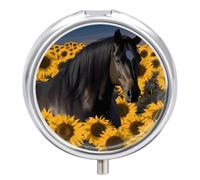 Dark Horse Under The Sunflowers Pill Case Pill Box with 3 Compartments | Round Travel Pill Organizer Portable Pill Container for Pocket Purse Women Men Daily Use Vitamins Supplement Holder