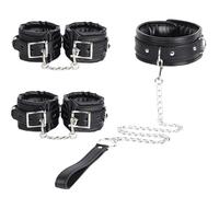 Dark Hug Bondage Set Deluxe Restraint Handcuffs Collar Ankle Cuffs Adjustable Soft Sponge Fashion and Premium Couple Sex Set(Black)