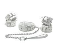 Dark Hug Bondage Set Deluxe Restraint Handcuffs Collar Ankle Cuffs Adjustable Soft Sponge Fashion and Premium Couple Sex Set(White)