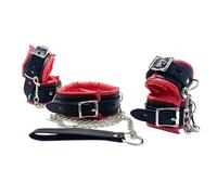 Dark Hug Bondage Set Deluxe Restraint Handcuffs Collar Ankle Cuffs Adjustable Soft Sponge Fashion and Premium Couple Sex Set(Red and Black)